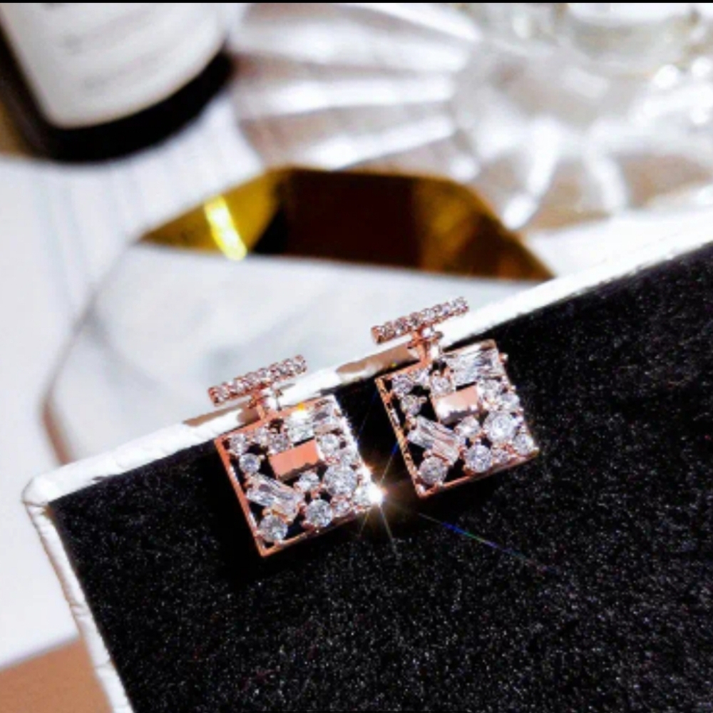 Rose Gold CZ Perfume Bottle Stud Earrings